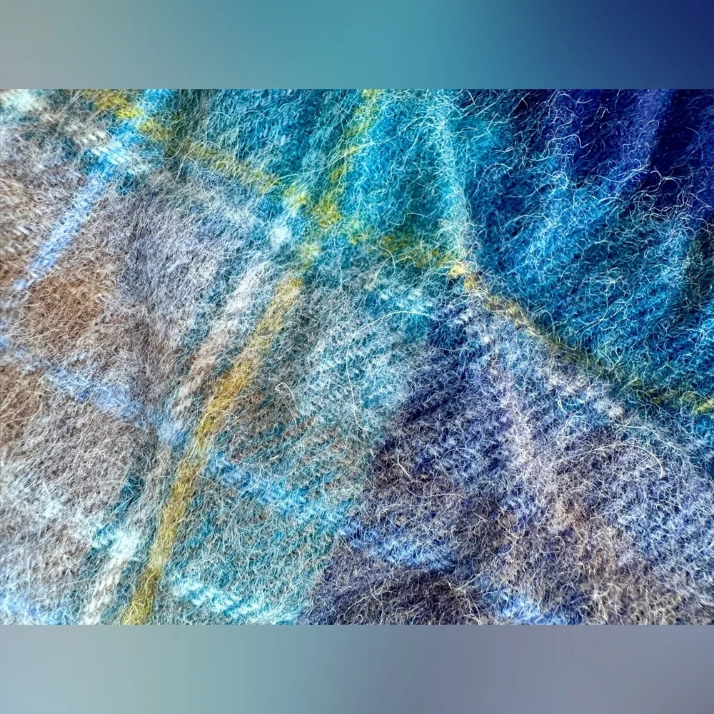 NWT Kiltane of Scotland Plaid Lambswool Navy Turquoise and Brown Scarf, 62”x10”